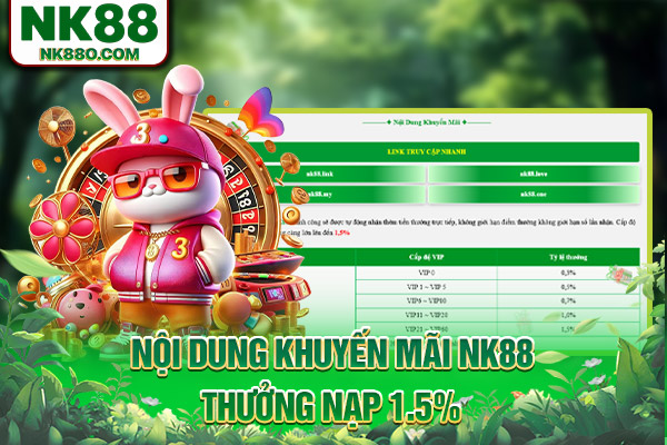 Nội dung khuyến mãi NK88 thưởng nạp 1.5%